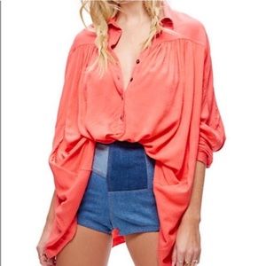 Free People Lovely Day Button Down Top in Coral Red
